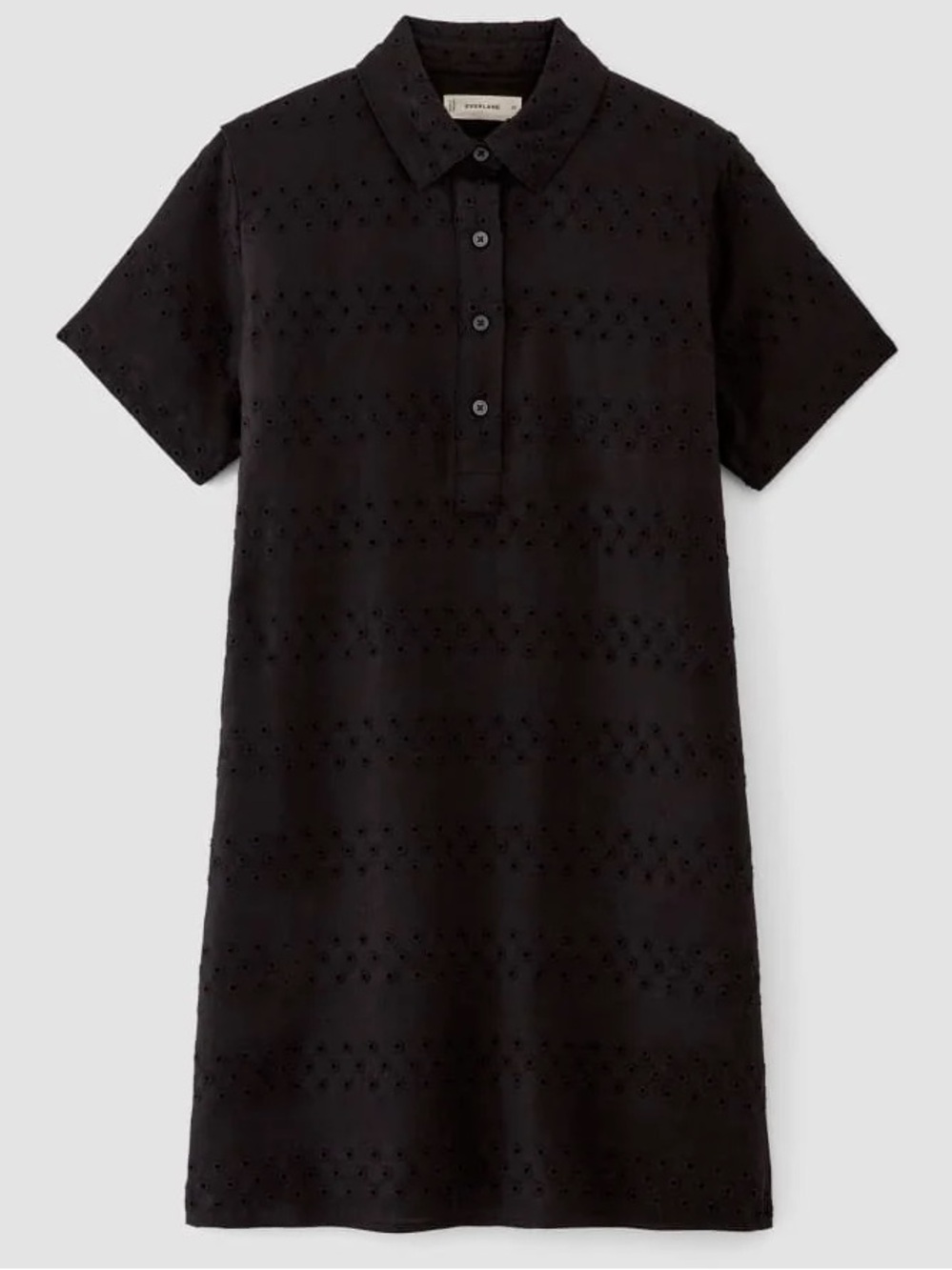 Everlane The Linen Eyelet Shirtdress Black Linen Mini Dress Large Short Sleeve